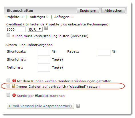 Dateien des Kunden auf classified setzen